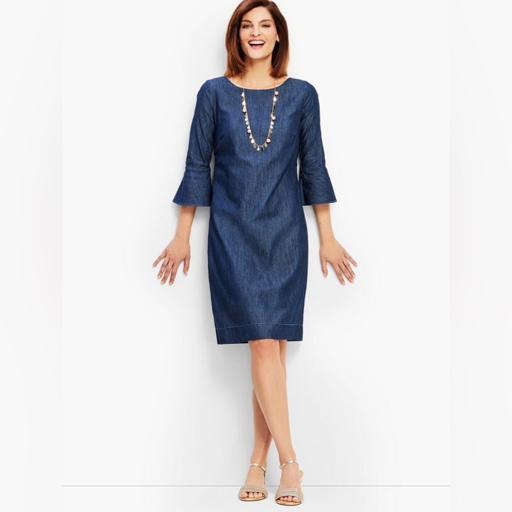 Talbots denim flounce sleeve shift dress nwot